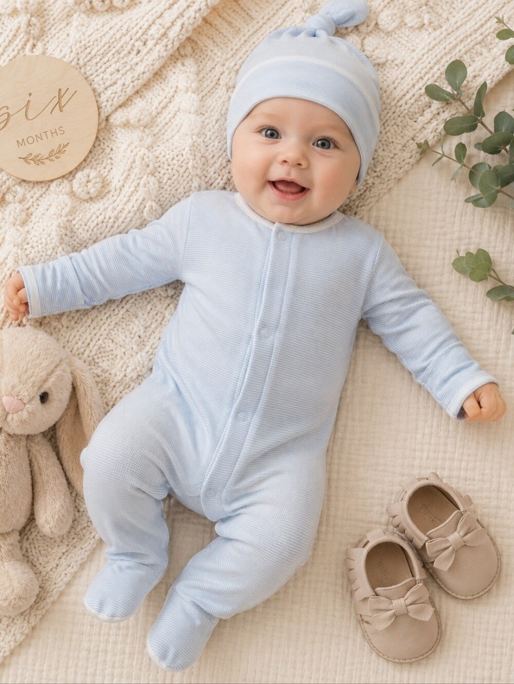 Baby Loren Blue Pima Cotton Footed Sleeper | 0–3 Months 💙